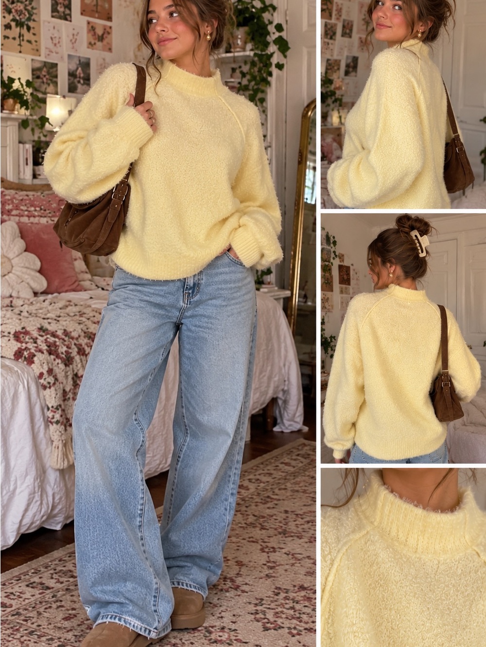 wild fable Pale Yellow Fuzzy Mock-Neck Sweater